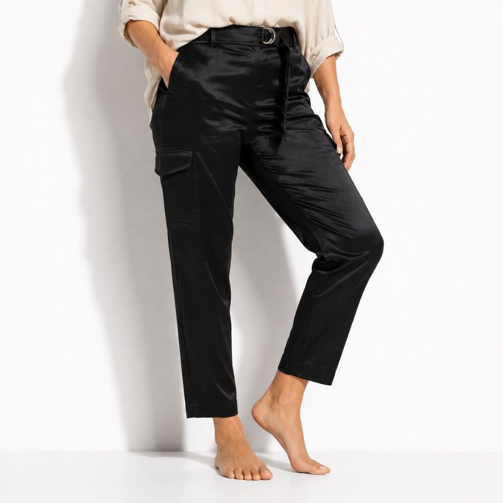 Chico's NWT Satin Slim Leg Cargo Ankle Pants Belted Black Size 1.5P 10P